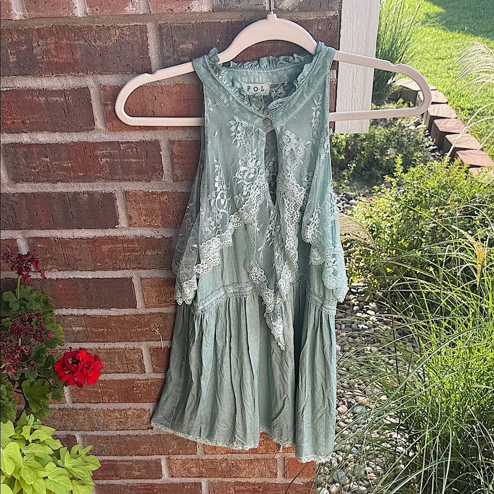 POL Ladies S Lace Halter Top in Sage Green